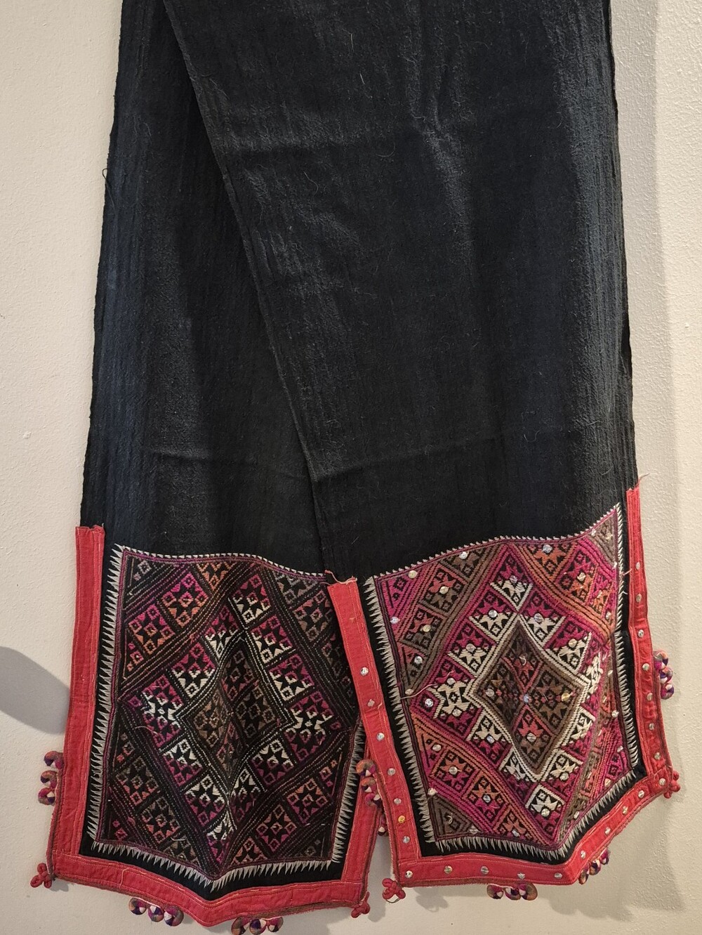 Embroidered Black Scarf/Shall with Pink Accent